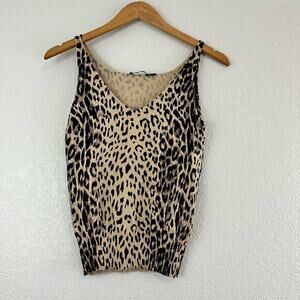 Vtg Y2K Tank Top Womens XS Leopard Knit Cami Mob Wife Classic‎ Office Siren